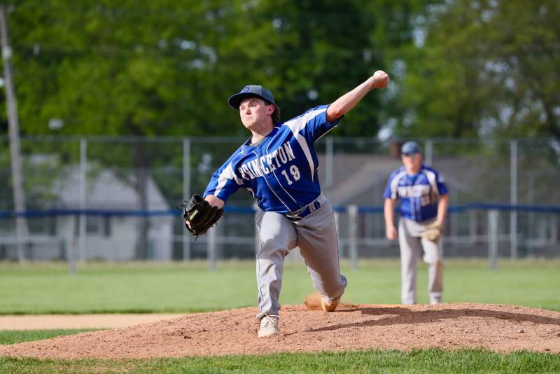 Princeton sophomore southpaw fires a pitch against IVC Monday at Prather Field. The Grey Ghosts rallied for two runs in the seventh to take a 3-2 victory.