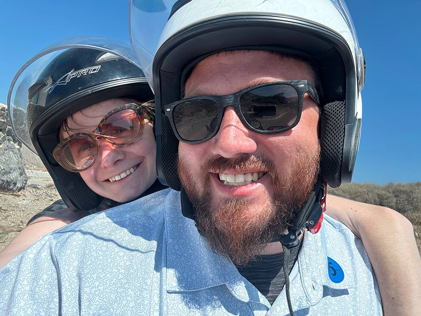 Sean Curbow and his wife, Gabrielle “Gigi”, pose for a photo together on a trip to Greece.