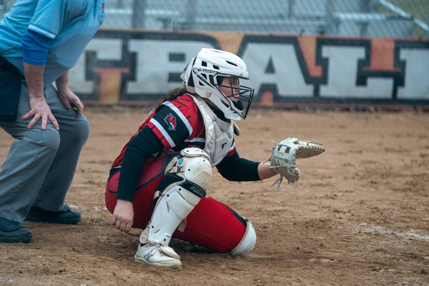Yorkville's Kayla Kersting (10) catches during a softball game against St.Charles East at St.Charles East High School on Wednesday, Mar 22, 2023.