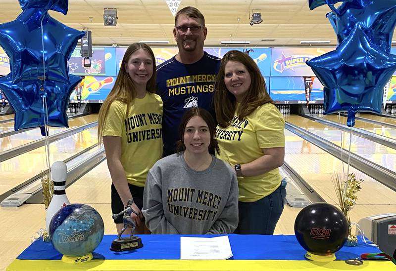 La Salle-Peru senior Isabella Weber (seated) signed to bowl at Mount Mercy University. She was joined by (standing left to right) her sister, Olivia, her parents Scott and Amy.