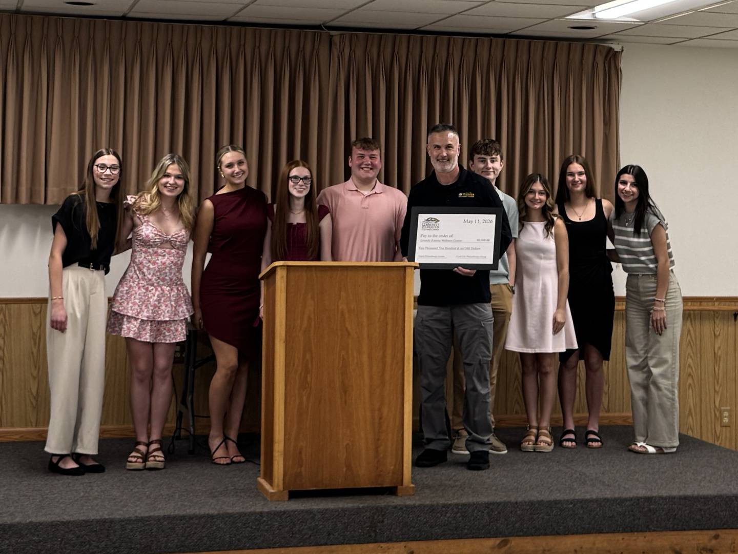 Adam Kotowski with Grundy Eunoia with the Coal City High School students during the Community Foundation of Grundy County's annual Young Philanthropy banquet on Monday, May 11, 2026.