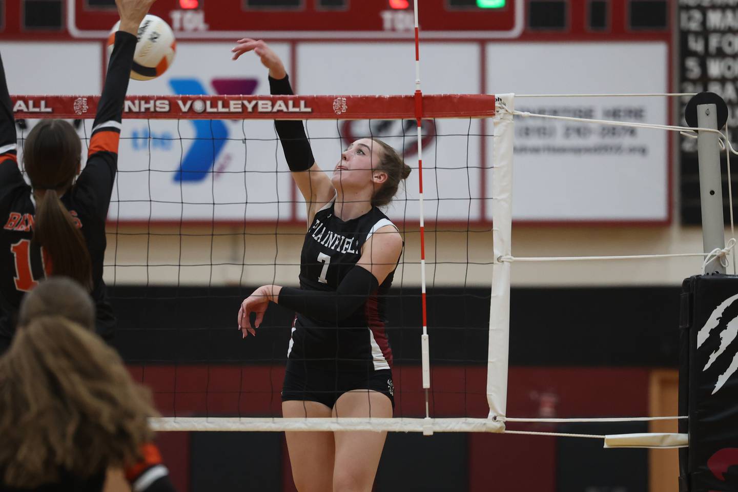 Plainfield North’s Riley Cunningham hits a shot down the line against Plainfield East on Tuesday, Oct. 10, 2023 in Plainfield.