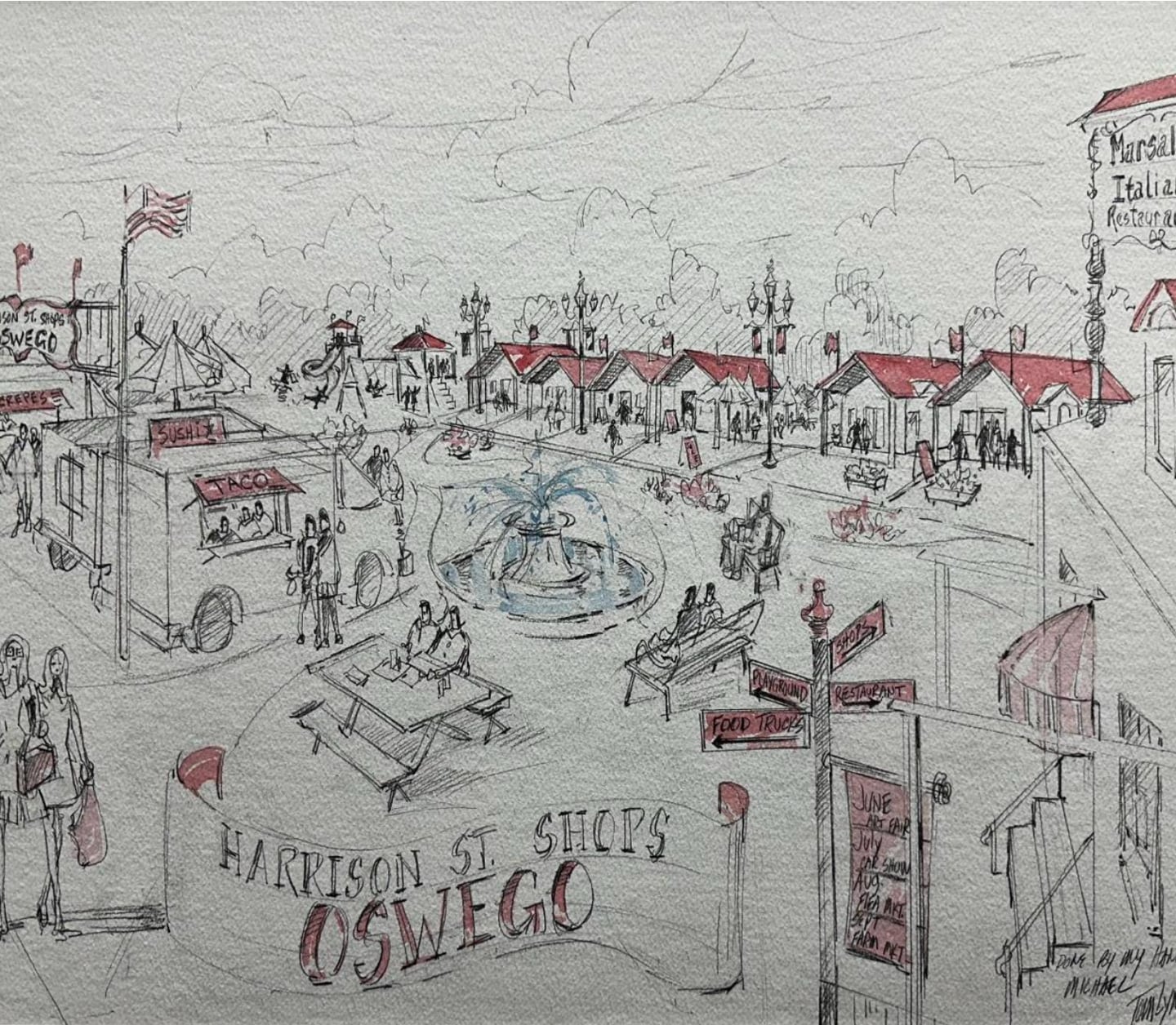 A flyer states the proposed Harrison Street Station Shops would “offer business start-ups an advantage to start selling products and services of interest to guests of Harrison Street Square.”