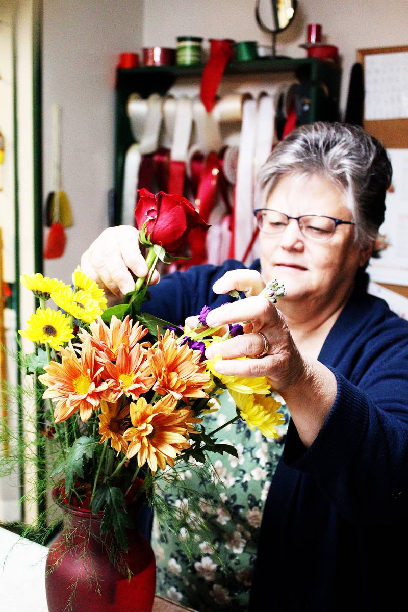 Rosemary Flikkema's floral arrangements at The Special Touch in Lanark are guided by instinct, but also by geometry – a thoughtful blend of artistry and precision that’s kept her business thriving. “I fall back on one of the rules of thumb: When you have a container, you make your flower arrangement two-and-a-half times higher than the height of the container,” Flikkema said. “It gives you perspective, and it gives you height. The other rule of thumb is that you do things in threes; you want it to be a triangular effect because people’s eyes are able to follow things if they are in a triangle.”