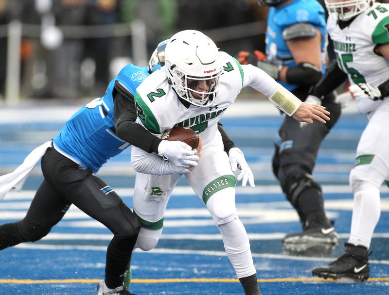 Providence quarterback Lucas Proudfoot (2) keeps the ball during their Class 4A semifinal game against St. Francis in Wheaton on Friday, Nov. 19. 2022.