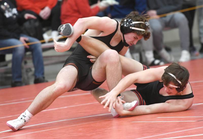 Erie's Luke Otten wrestles Byron's Kyle Jones as 182 pounds at the 1A Oregon Sectional on Friday night.