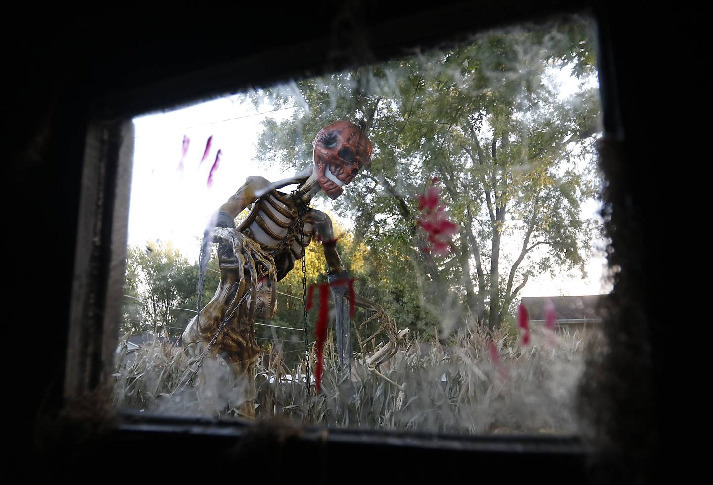 A scene from Chris Skaja's "Massacre on McKinley" Halloween display at his home, 4 McKinley St. in Lake in the Hills, on Wednesday, Oct. 5, 2022.