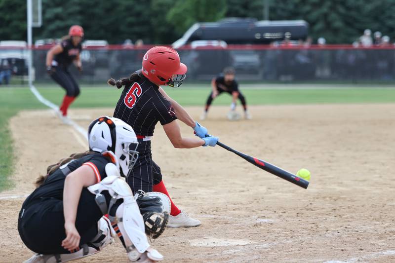 Bradley-Bourbonnais’ Avery Moutrey connects for a hit during the Boilermakers' 8-0 victory over Normal Community in the IHSA Class 4A Bradley-Bourbonnais Regional semifinal on Tuesday, May, 27, 2025.