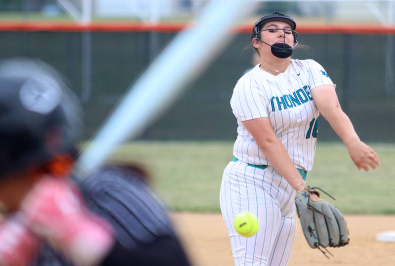 Woodstock North’s Kylee Nicholson delivers against Crystal Lake Central in IHSA Class 3A Regional Title Game softball action on Saturday, May 23, 2026 at Crystal Lake Central High School in Crystal Lake.