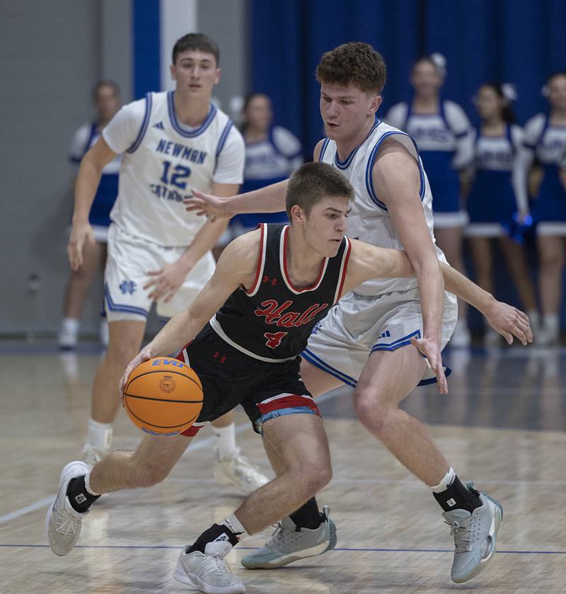 Newman’s John Rowzee guards Hall’sLuke Bryant Tuesday, Feb. 17, 2026.