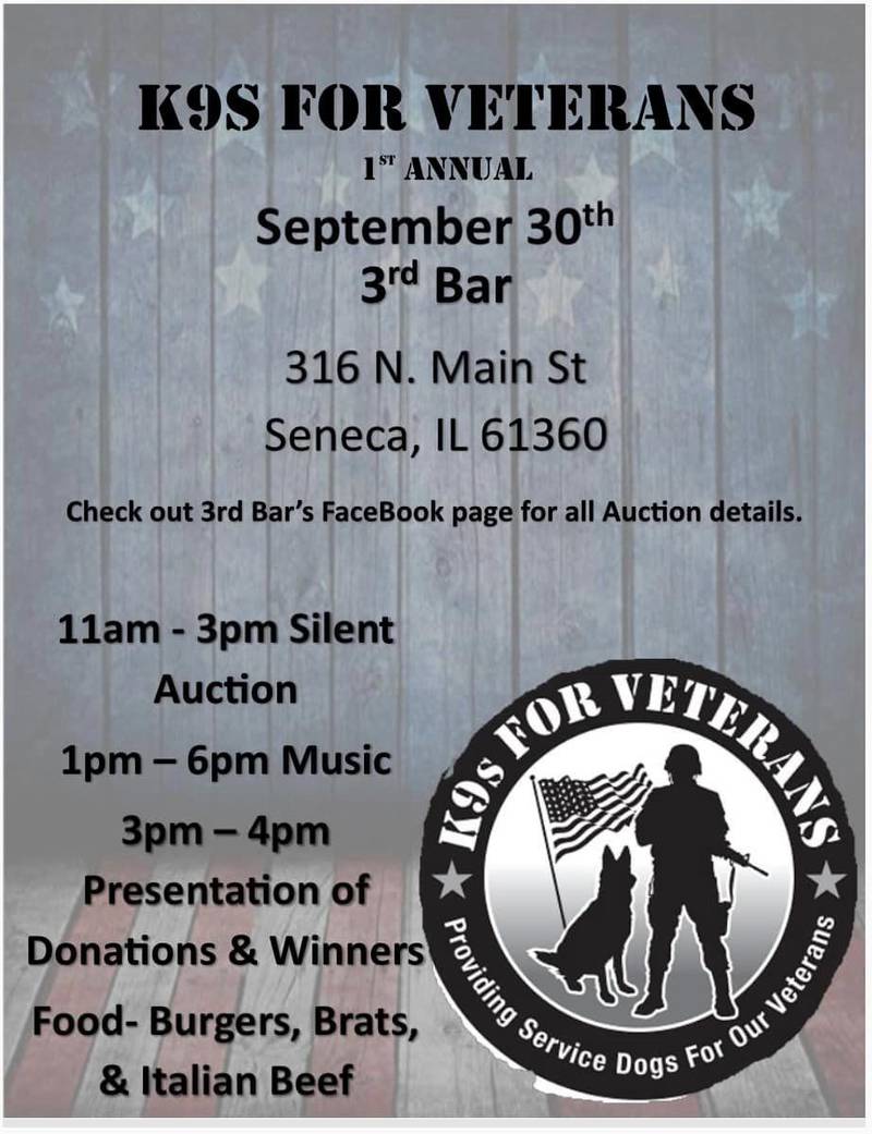 The flyer for the K9s for Veterans event next Saturday.