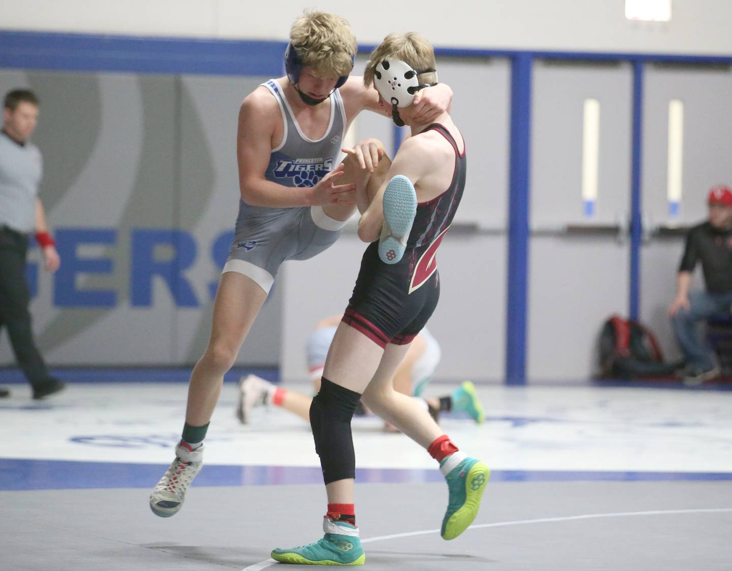 Princeton's Augustus Swanson Wrestles Down's Brady Mouser during the 60th annual Lyle King invitational wrestling tournament on Saturday, Jan. 6, 2023 in Princeton.