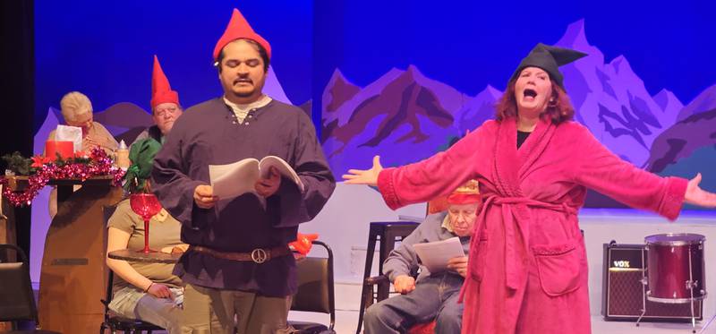 Oscar Martinez (left) performs with Lori Carmine in "The Drunk'n Gnome" at the Billie Limacher Bicentennial Park in Joliet. The gnomes are back with a new show on Saturday at Bicentennial Park: "A Gnome & Leprechaun Walk Into A Bar."