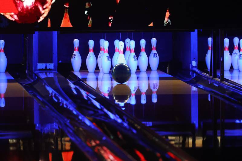 A ball looks to hit its mark at Twisted Pin on Friday, Dec. 1, 2023 in Plainfield.