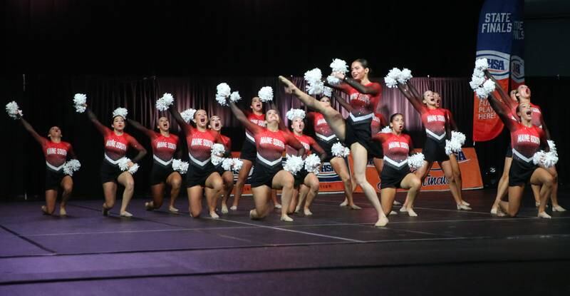 Members of the Maine South dance team perform during the IHSA State Dance competition on Saturday, Feb. 1, 2025 at Grossinger Motors Arena in Bloomington.