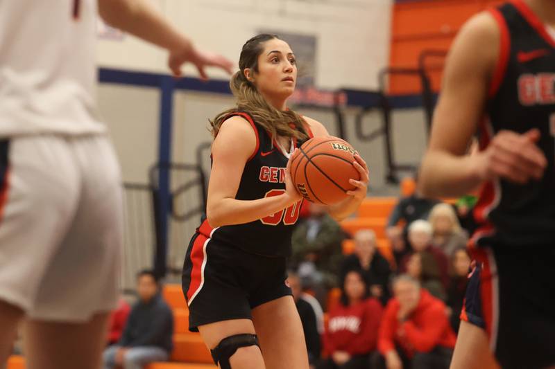 Lincoln-Way Central’s Lina Panos looks to take a shot against Stagg on Monday, Dec.11th, 2023 in Palos Hills.