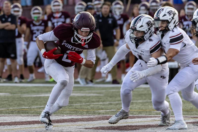 Lockport's Adam Kruczak finds an opening during a varsity football game against Plainfield North at Lockport Township High School East Campus on Aug. 29, 2025.