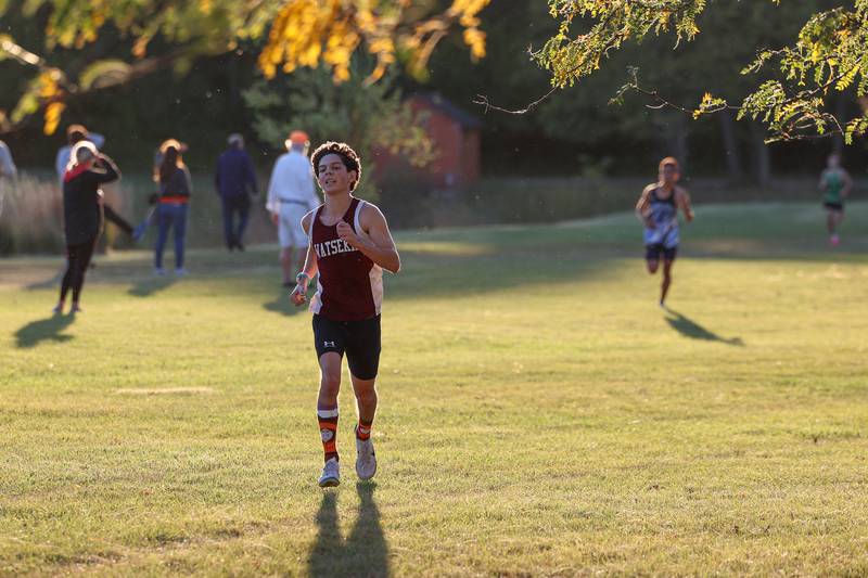 Watseka's Hayden Sullivan runs the final stretch in the boys 3-mile race during All-Area Cross Country meet on Wednesday, Oct. 8, 2025, at Kankakee Community College.