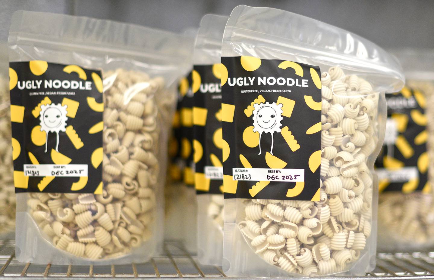 Ugly Noodle in Geneva offers gluten-free, vegan pastas in a variety of shapes. Pastas can be purchased fresh or dried.