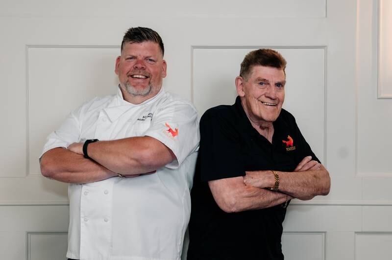 Chef K.C. Gulbro (left) and his late father, Curt Gulbro of FoxFire restaurant in downtown Geneva.