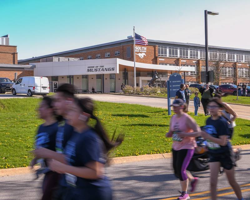 Participants in the Mustang Trot started and finished the race at Downers Grove South High School on Sunday April 14, 2024.