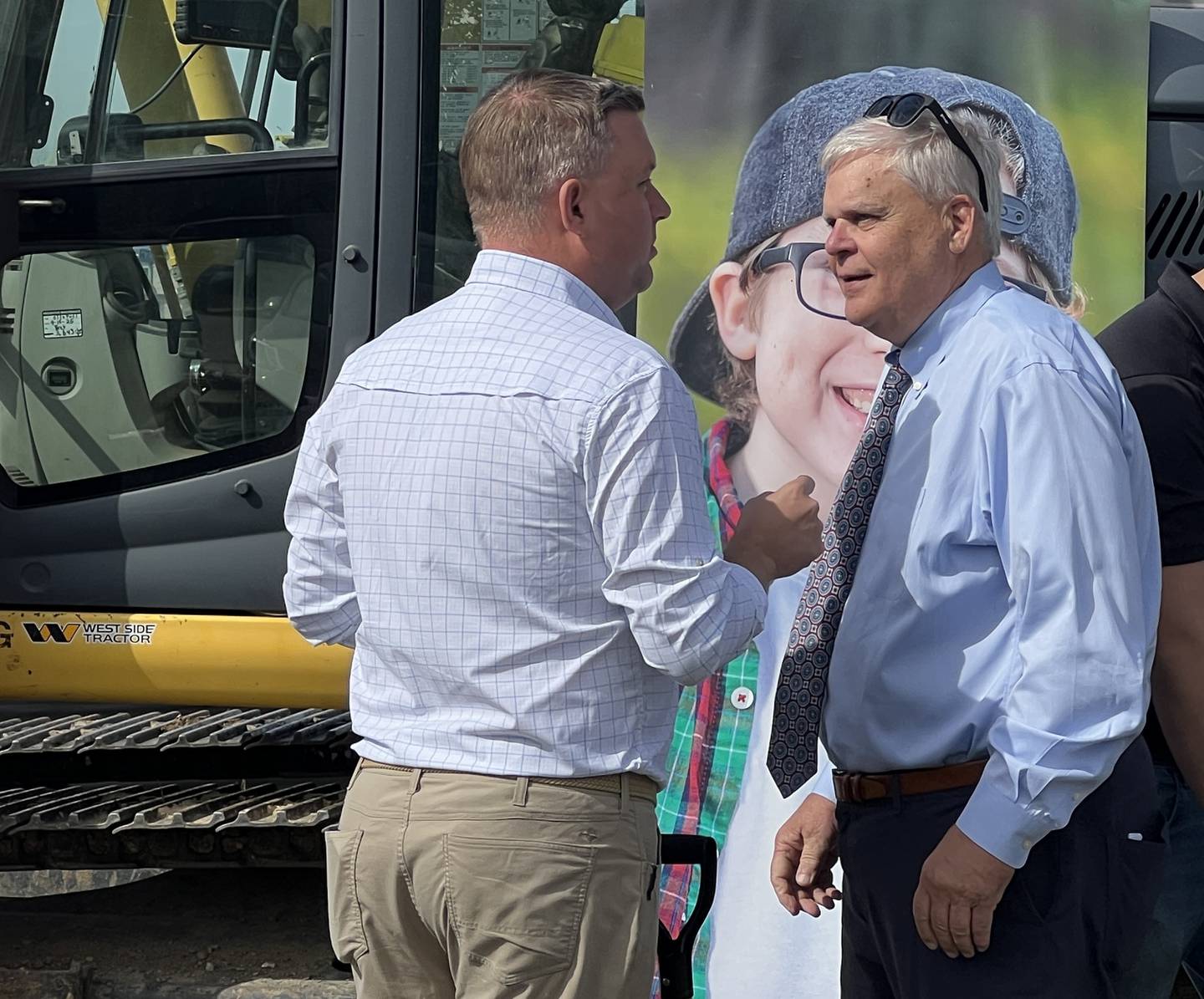 Silverthorne Homes founder Jim Work talks with Sycamore Mayor Steve Braser on Oct. 1, 2025, at the groundbreaking of a Chicagoland St. Jude Dream Home Showplace in Sycamore.