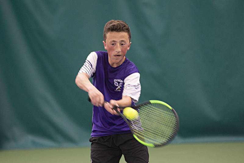 Dixon's Bashar Elbzour returns a shot to Sterling's Ethan Melcher Thursday, May 5, 2022 at Westwood in Sterling.