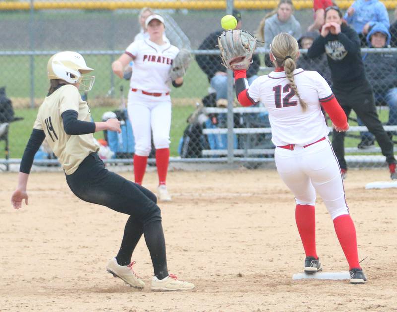 Ottawa's Kennedy Kane forces out Sycamore's Kendall Green at second base on Tuesday, May 5, 2026 at Peck Park in Ottawa.