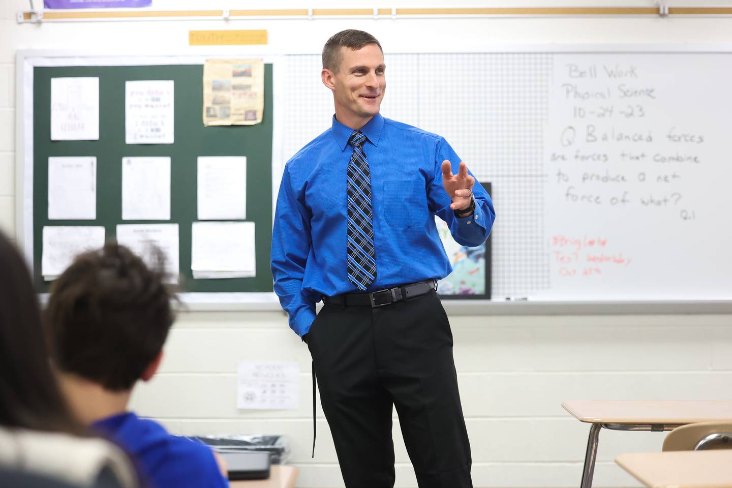Ryan Wilhelmi, a former Marine and current Coast Guard reserves, teaches a class at Plainfield Central High School on Tuesday, Oct. 24, 2023 in Plainfield.
