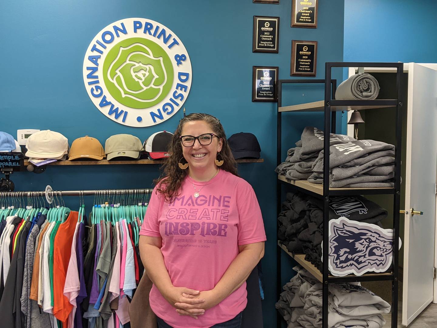 Kelley Rice owns Imagination Print & Design in downtown Oswego.
