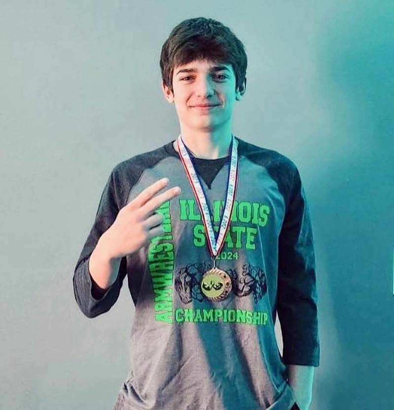 PHS senior Dawson Lambert, the 2024 Illinois State arm wrestling champion, is No. 1 ranked in the teen division at 154 pounds.