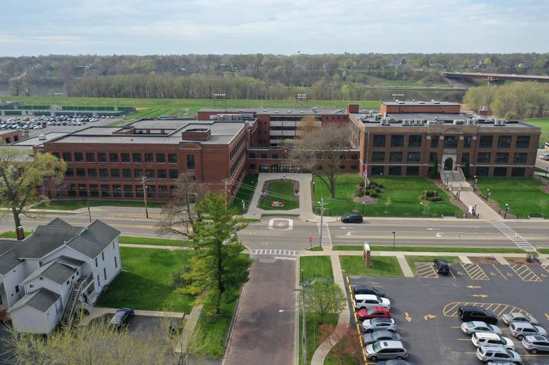 An aerial view of Ottawa High School on Friday, April 14, 2023 in Ottawa.