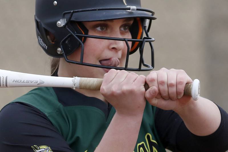 Fremd’s Chiara D'Antonio reacts to missing a pitch while batting during a non-conference softball game Thursday March 17, 2022, between Huntley and Fremd at Huntley High School.