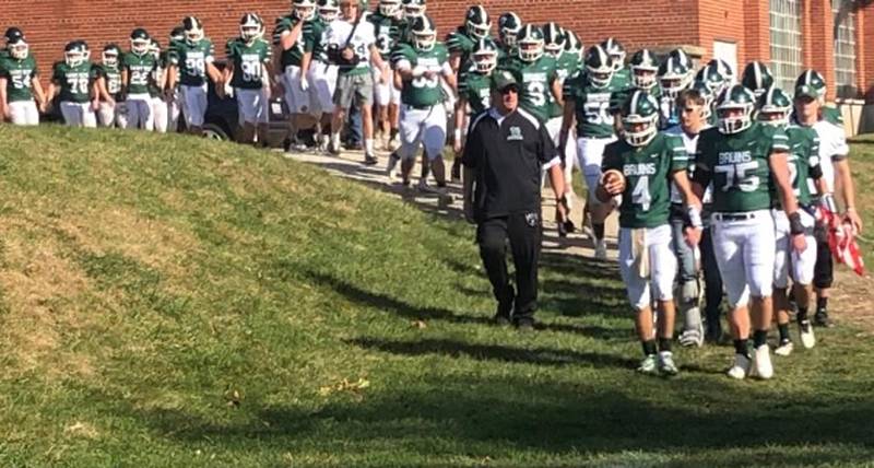 The St. Bede Bruins march into battle for Saturday's 1A Playoff game with Forreston. The visiting Cardinals won 46-22.
