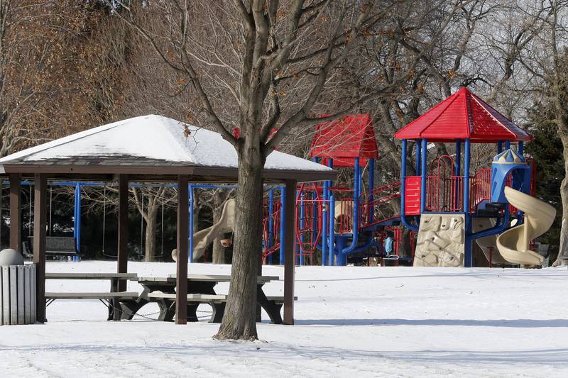 The gazebo and playground at Jaycees Park is seen on Wednesday, Jan. 5, 2022 in McHenry. City staff is looking for a new revenue source to pay for the maintenance and replacement of existing city assets, and says the gazebo should be replaced this year for $5,000 and the playground should be replaced in 2027, which could cost $30,000.
