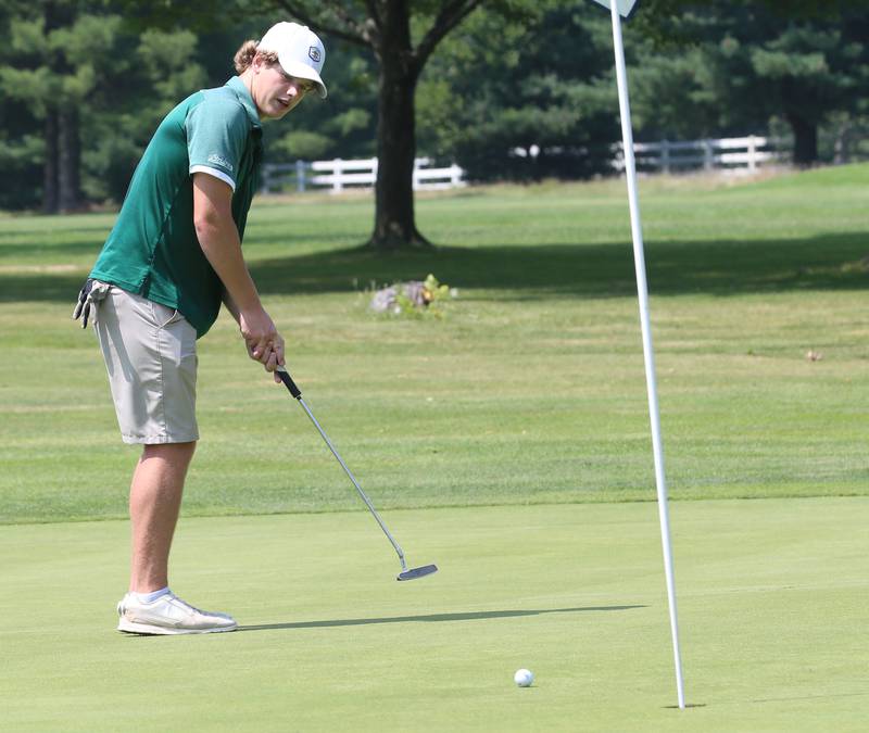 St. Bede's Luke Tunnell competes in the Streator Bulldog Invitational boys golf meet on Monday, Aug. 21, 2023 at Eastwood Golf Course in Streator.