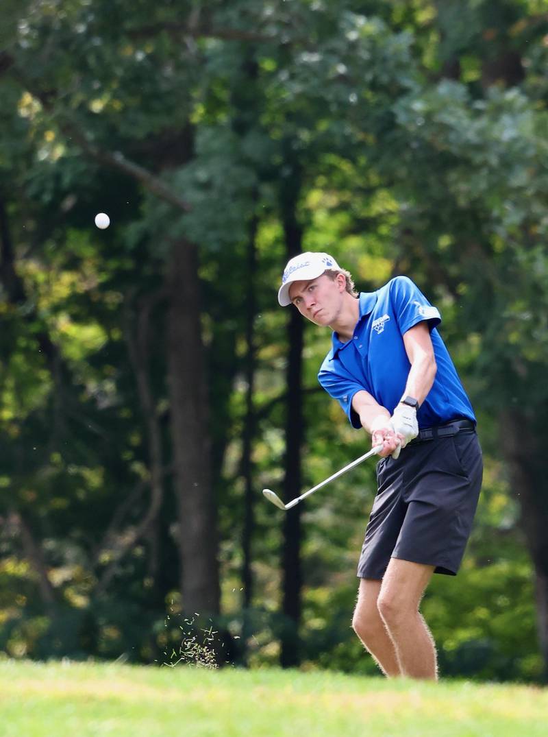 Princeton's Jackson Mason takes a shot during the Three Rivers Conference Tournament on Tuesday, Sept. 23, 2025 at Chapel Hill Golf Course in Princeton.