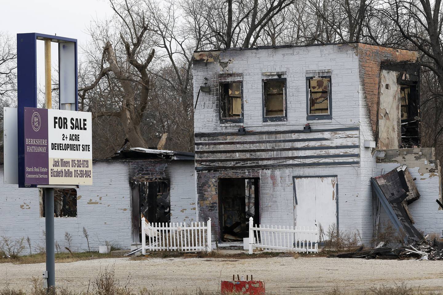 The former location of Just For Fun Roller Rink is seen on Friday, Dec. 10, 2021, in McHenry.  The business had closed and burned down.