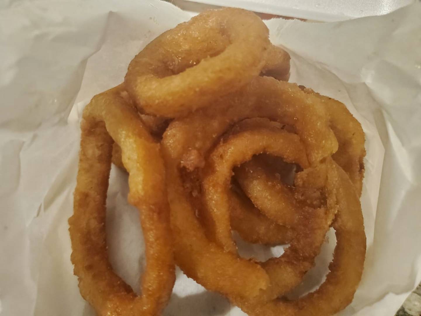 Pictured are the onion rings from Johnny’s Beef & Gyros in Joliet. These were hot and crispy on the outside; hot and soft on the inside.