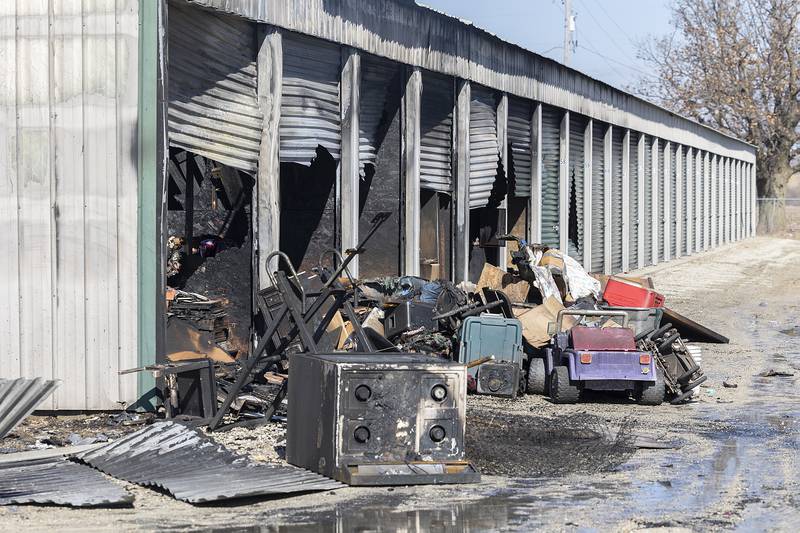 Burned-up remains are left at the scene of a fire Thursday, Feb. 27, 2025, in Sterling. The fire broke out early Thursday morning at 25590 W. Rock Falls Road.