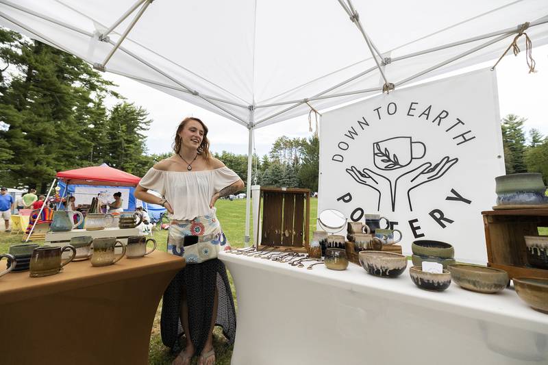 Potter Jess Cazel of Rockford put on display her clay pieces Saturday, Sept. 21, 2024, at Fall and Fantasy Fest in Lowell Park. Cazel hand crafts bowls, mugs, jewelry and art pieces.