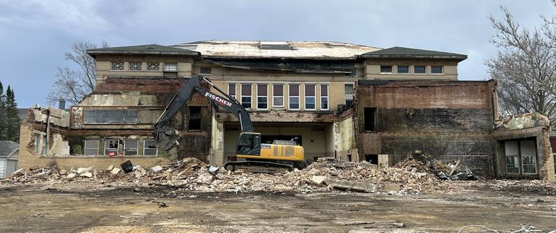 Workers from Fischer Excavating, of Freeport, began demolishing the north section of the Congress School, 208 N. Congress Ave., on Friday, March 28, 2025, in Polo.
