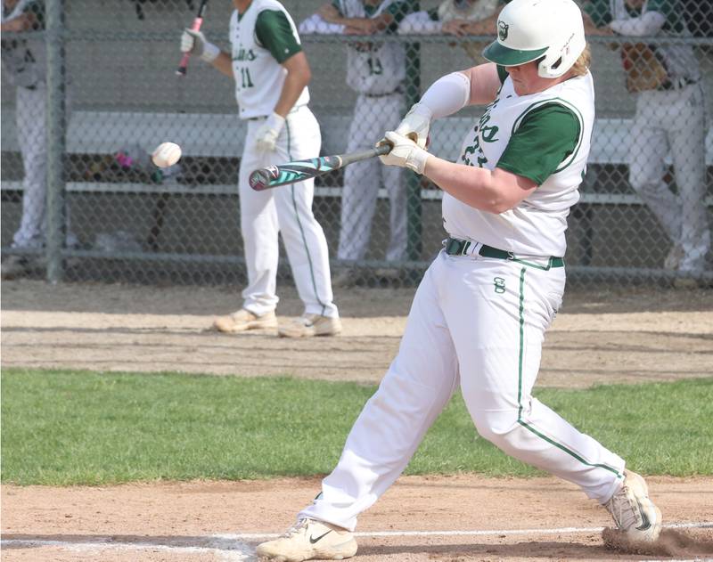 St. Bede's Maks Baker gets a hit against Serena on Friday, April 24, 2026 at St. Bede Academy.