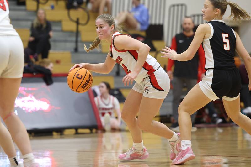 Lincoln-Way Central’s Brooke Katzmann makes a move gainst Lincoln-Way West on Tuesday, Jan 28, 2025 in New Lenox.