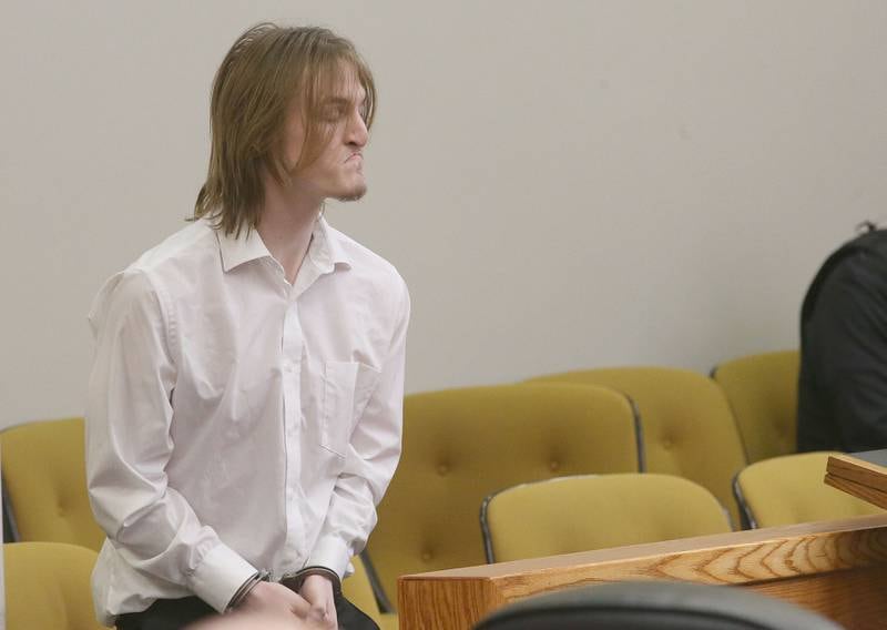 Logan Petre enters the La Salle County courtroom for his bench trial on Wednesday, May 28, 2025 at the La Salle County Government Complex in Ottawa. Petre has been in the La Salle County Jail since last June after being arrested for murdering his 54-year-old father Leo Petre at their home in Marseilles.