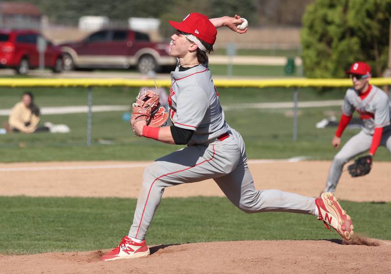 Ottawa's Adam Swanson delivers a pitch during their game against Sycamore Friday, April 19, 2024, at the Sycamore Community Sports Complex.