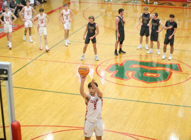 L-P's Erick Sotelo lets go of a free throw during a technical foul against Morris on Monday, Feb. 9, 2026 in Sellett Gymnasium at L-P High School.