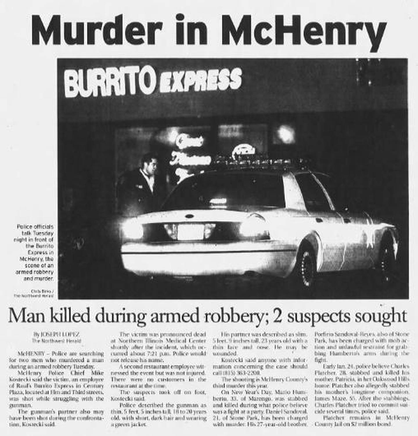 Northwest Herald archive shows the article from when Raul Briseno was murdered at the Burrito Express