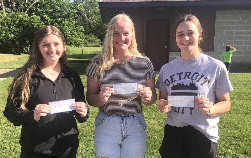 Libby Boyles (left), Katie Bates and Hannah Muehlschlegel were awarded as the 2022 recipients for the Princeton Youth Baseball and Softball Scholarship winners. The scholarship is awarded to a PHS senior baseball and softball player each year. No boys applied this year. Boyles (IVCC) and Bates (Loras College) will continue their softball careers while Muehlschlegel will be attending Northern Michigan University.