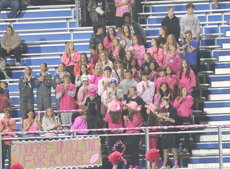 Princeton fans ware pink in support of cancer awareness month on Friday, Oct. 10, 2025 at Bryant Field in Princeton.